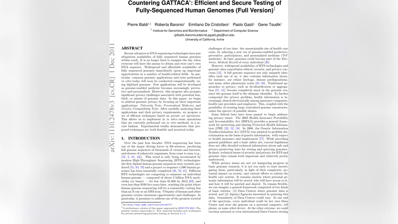 Countering Gattaca: Efficient and Secure Testing of Fully-Sequenced   Human Genomes (Full Version)
