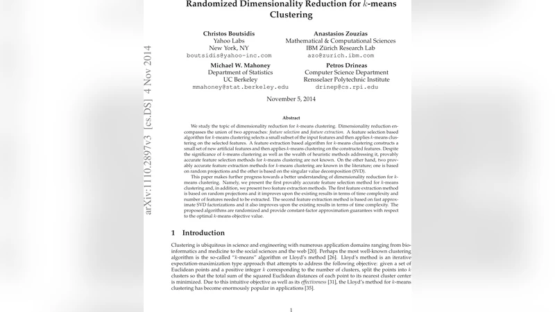 Randomized Dimensionality Reduction for k-means Clustering
