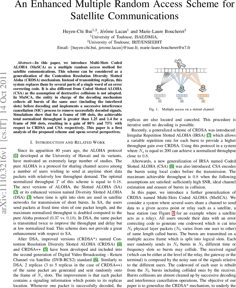 An Enhanced Multiple Random Access Scheme for Satellite Communications