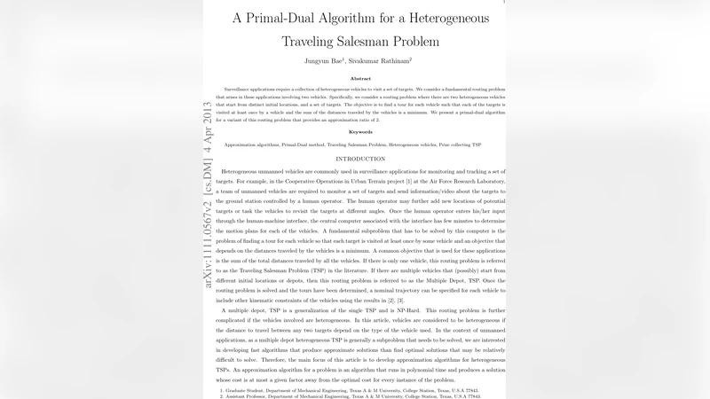 A Primal Dual Algorithm for a Heterogeneous Traveling Salesman Problem