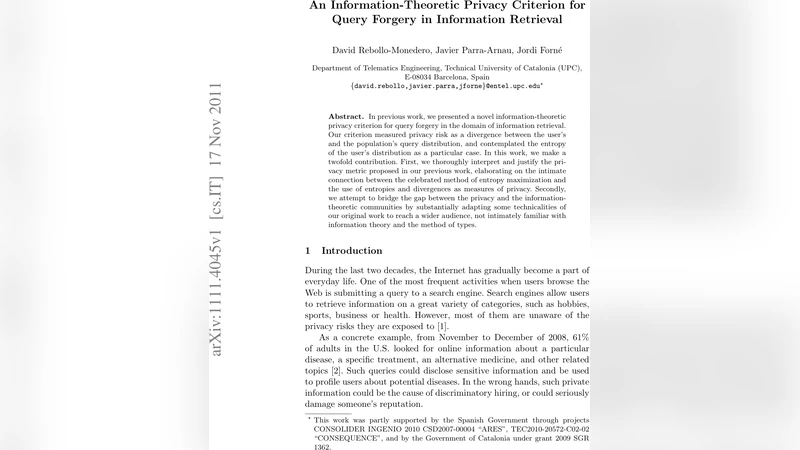 An Information-Theoretic Privacy Criterion for Query Forgery in   Information Retrieval