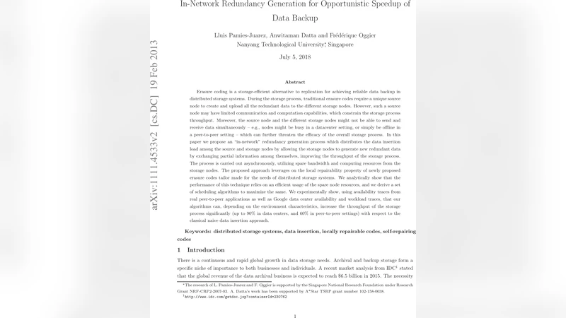 In-Network Redundancy Generation for Opportunistic Speedup of Backup