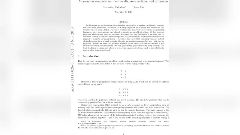 Memoryless computation: new results, constructions, and extensions