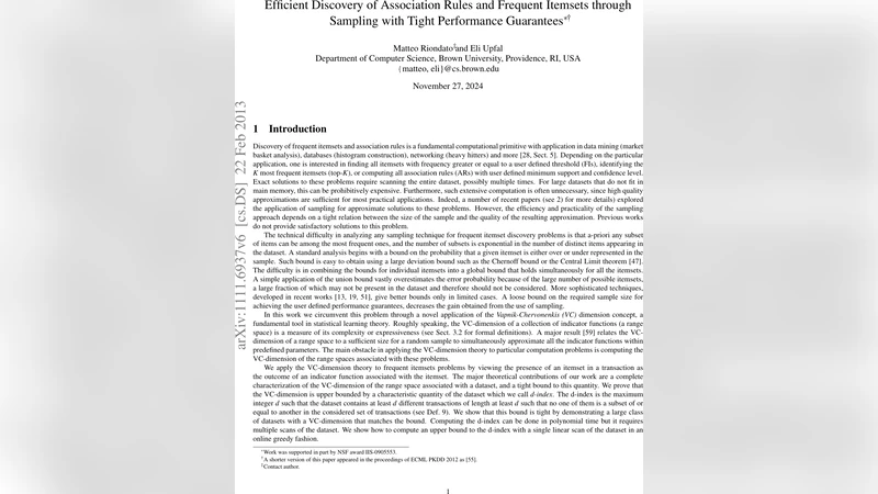 Efficient Discovery of Association Rules and Frequent Itemsets through   Sampling with Tight Performance Guarantees