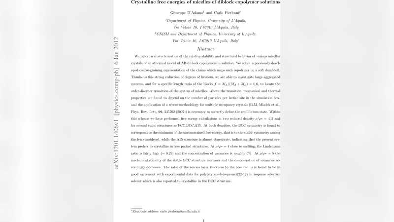 Crystalline free energies of micelles of diblock copolymer solutions