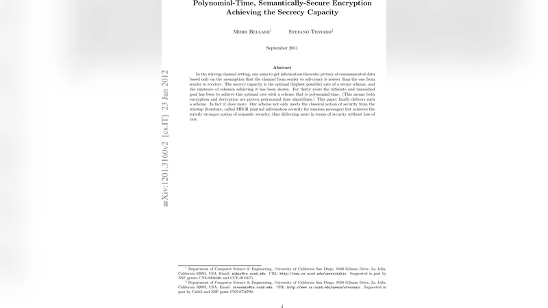 Polynomial-Time, Semantically-Secure Encryption Achieving the Secrecy   Capacity