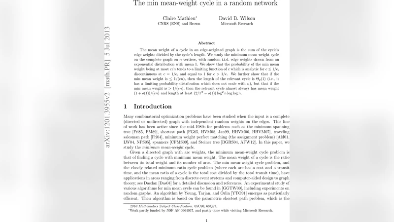 The min mean-weight cycle in a random network