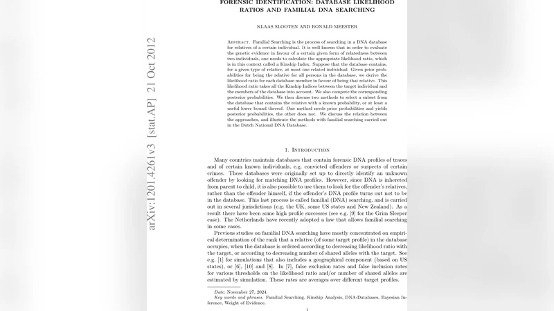 Forensic Identification: Database likelihood ratios and familial DNA   searching