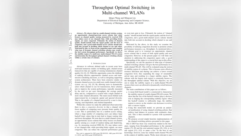 Throughput Optimal Switching in Multi-channel WLANs