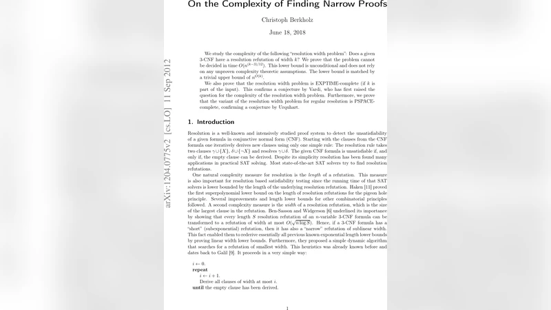 On the Complexity of Finding Narrow Proofs