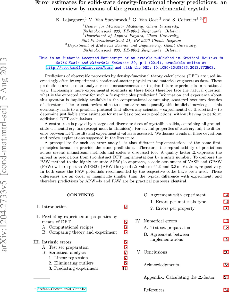Error estimates for solid-state density-functional theory predictions:   an overview by means of the ground-state elemental crystals