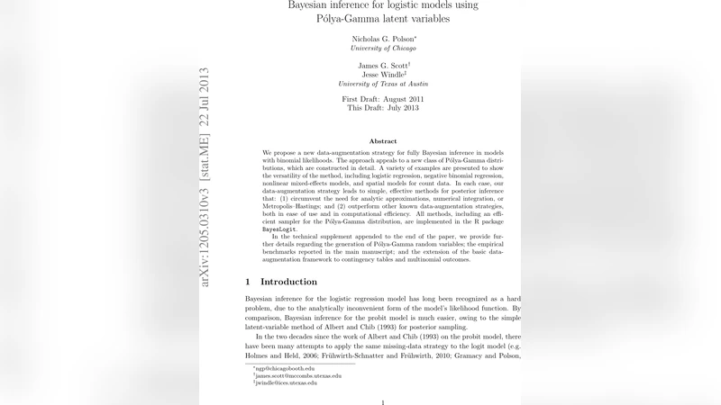Bayesian inference for logistic models using Polya-Gamma latent   variables