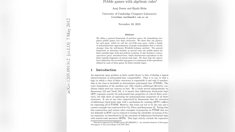 Pebble games with algebraic rules