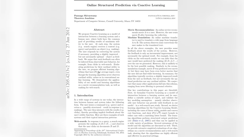 Online Structured Prediction via Coactive Learning