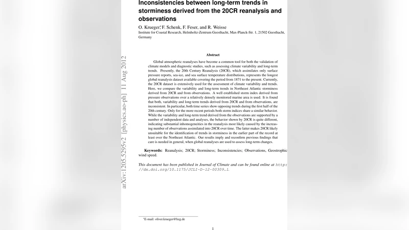 Inconsistencies between long-term trends in storminess derived from the   20CR reanalysis and observations