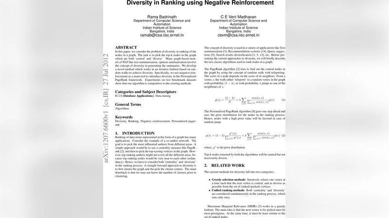 Diversity in Ranking using Negative Reinforcement