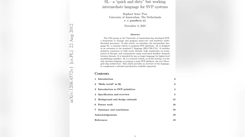 SL: a "quick and dirty" but working intermediate language for SVP   systems