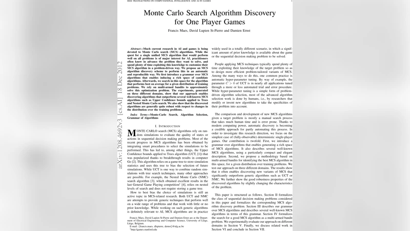 Monte Carlo Search Algorithm Discovery for One Player Games