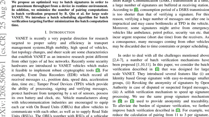 An Optimized Signature Verification System for Vehicle Ad hoc NETwork