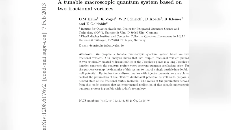 A tunable macroscopic quantum system based on two fractional vortices
