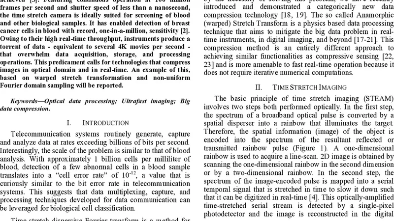 High-throughput Biological Cell Classification Featuring Real-time   Optical Data Compression