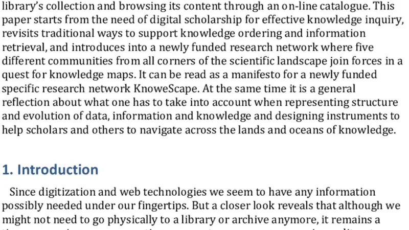 Walking through a library remotely - Why we need maps for collections   and how KnoweScape can help us to make them?