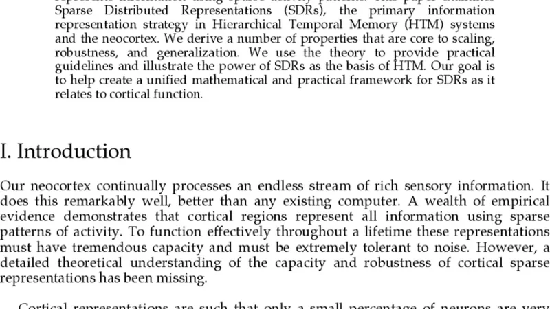 Properties of Sparse Distributed Representations and their Application   to Hierarchical Temporal Memory