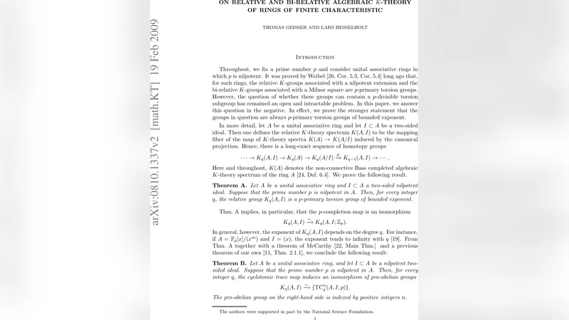 On the relative and bi-relative K-theory of rings of finite   characteristic