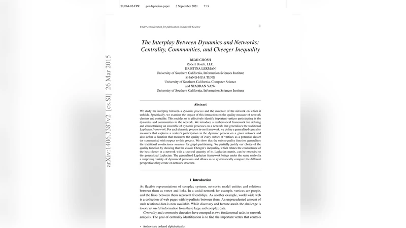 The Interplay Between Dynamics and Networks: Centrality, Communities,   and Cheeger Inequality
