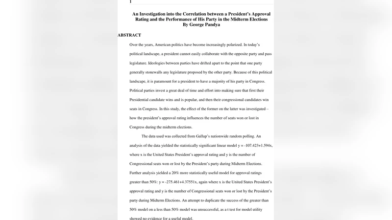 An Investigation into the Correlation between a Presidents Approval   Rating and the Performance of His Party in the Midterm Elections