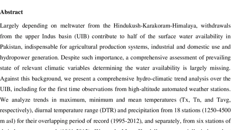 Prevailing climatic trends and runoff response from   Hindukush-Karakoram-Himalaya, upper Indus basin