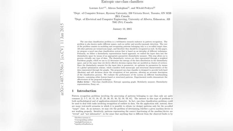Entropic one-class classifiers