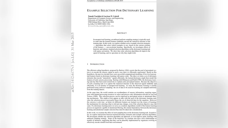 Example Selection For Dictionary Learning