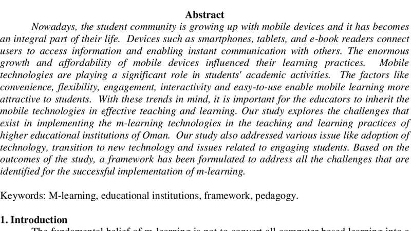 Challenges in transforming, engaging and improving m-learning in Higher   Educational Institutions: Oman perspective
