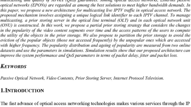 Video Contents Prior Storing Server for Optical Access Network