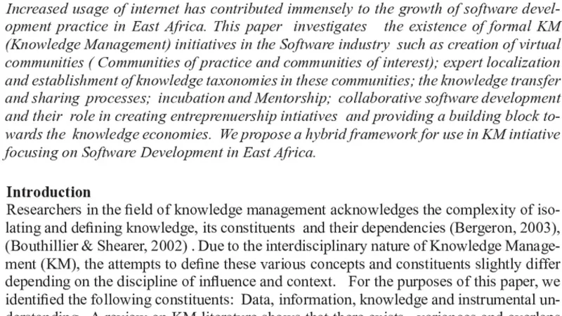 Software Development Industry In East Africa: Knowledge Management   Perspective And Value Proposition
