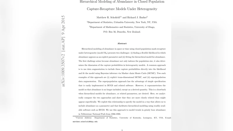 Hierarchical Modeling of Abundance in Closed Population   Capture-Recapture Models Under Heterogeneity