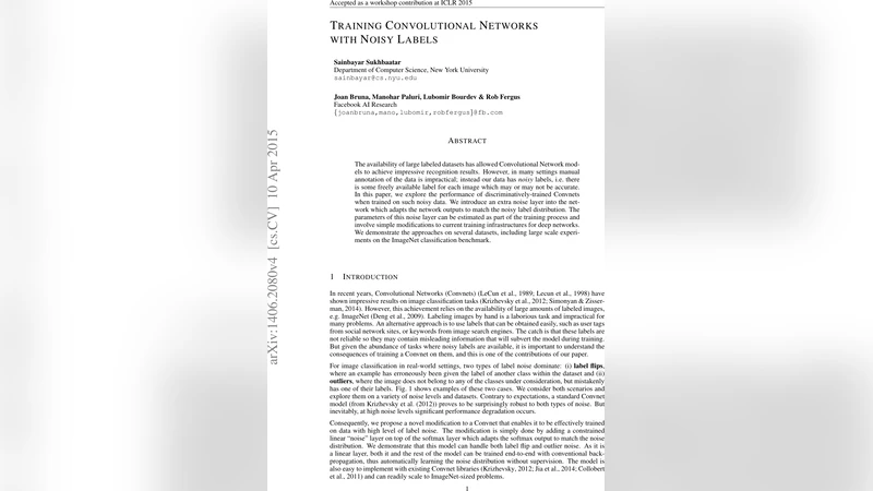 Training Convolutional Networks with Noisy Labels