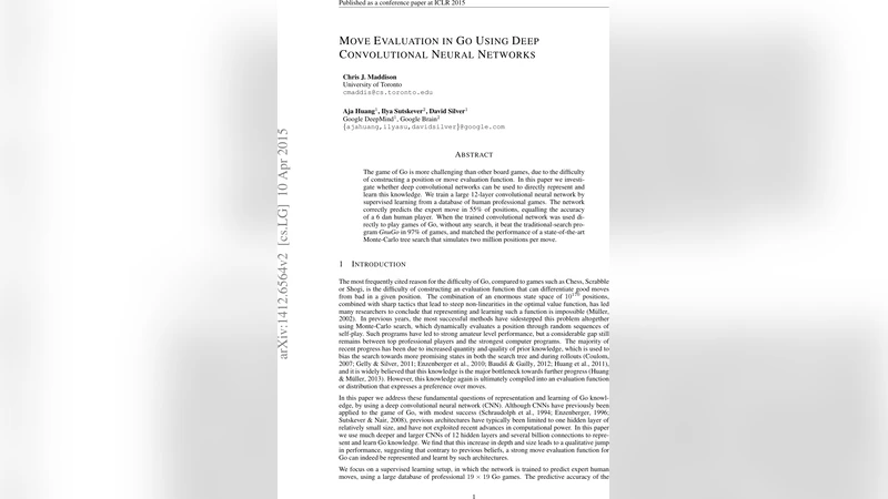 Move Evaluation in Go Using Deep Convolutional Neural Networks