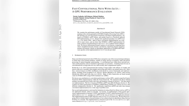 Fast Convolutional Nets With fbfft: A GPU Performance Evaluation