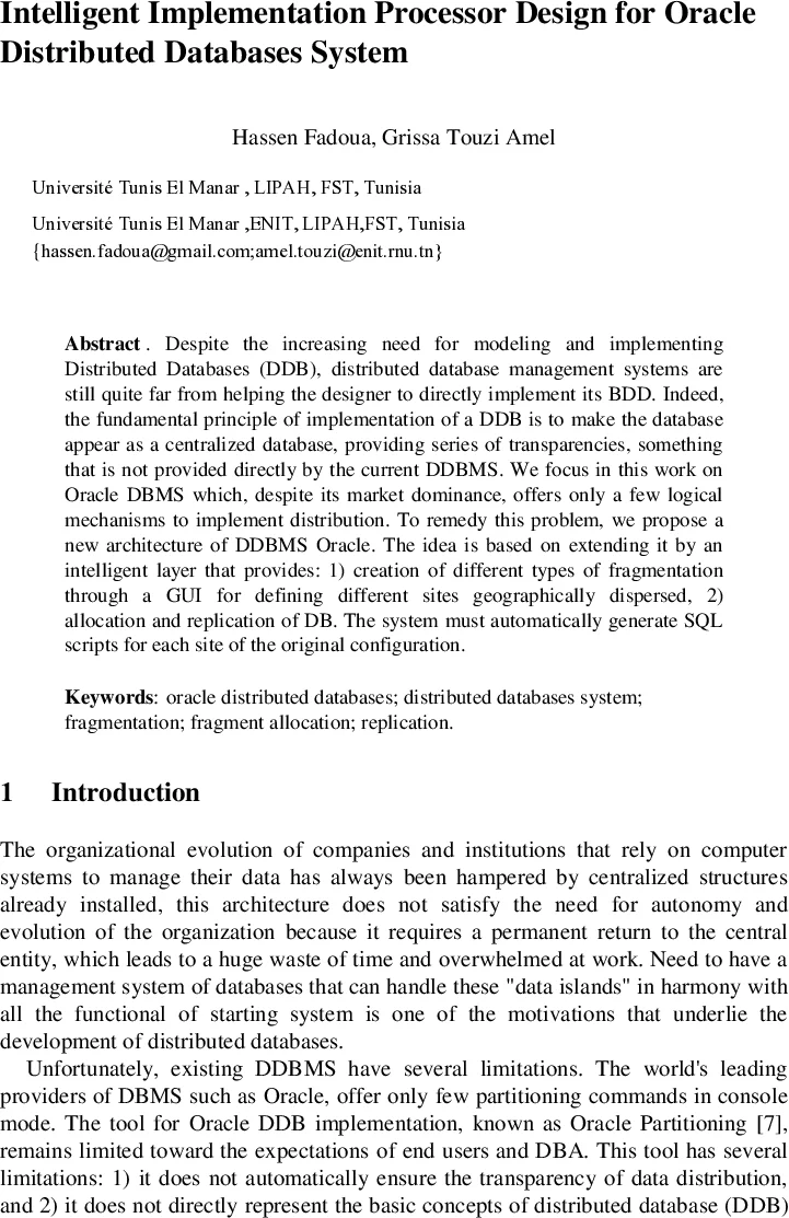 Intelligent Implementation Processor Design for Oracle Distributed   Databases System