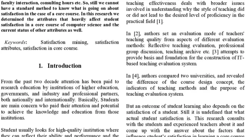 Student Satisfaction mining in a typical core course of Computer Science