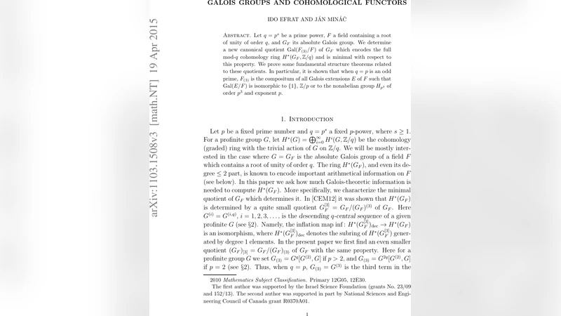 Galois groups and cohomological functors