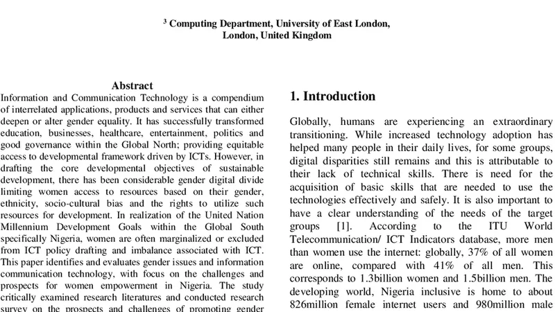 Gender Issues & Information Communication Technology for Development   (ICT4D): Prospects and Challenges for Women in Nigeria