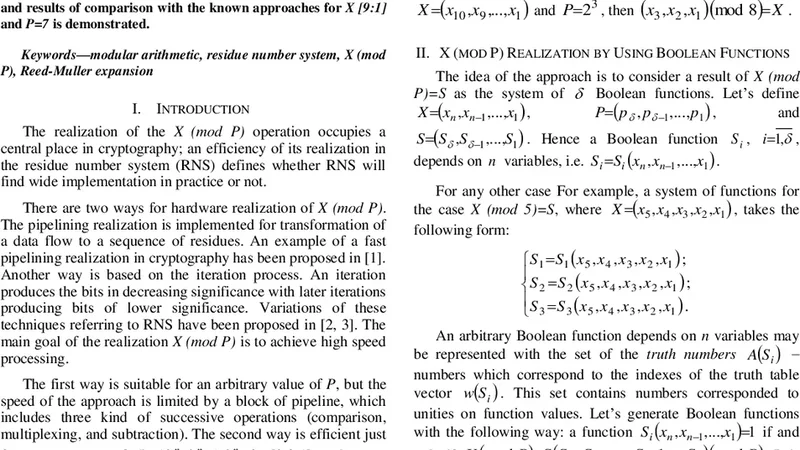 Reed-Muller Realization of X (mod P)
