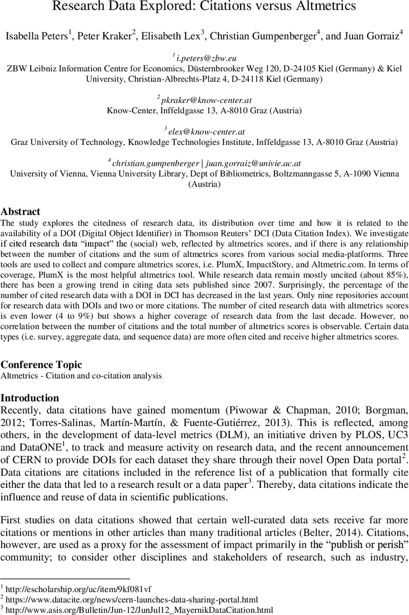 Research Data Explored: Citations versus Altmetrics