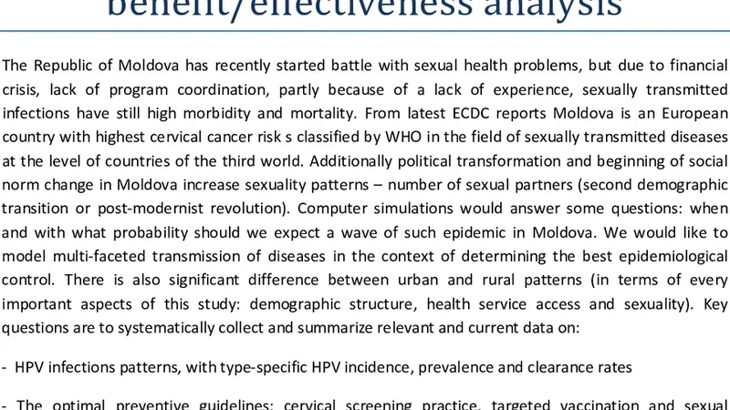 HPV and cervical cancer in Moldova, epidemiological model with   intervention cost vs benefit and effectiveness analysis