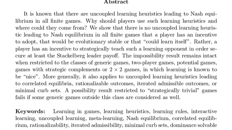 Strategic Teaching and Learning in Games