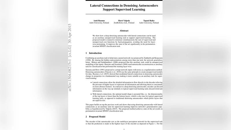 Lateral Connections in Denoising Autoencoders Support Supervised   Learning