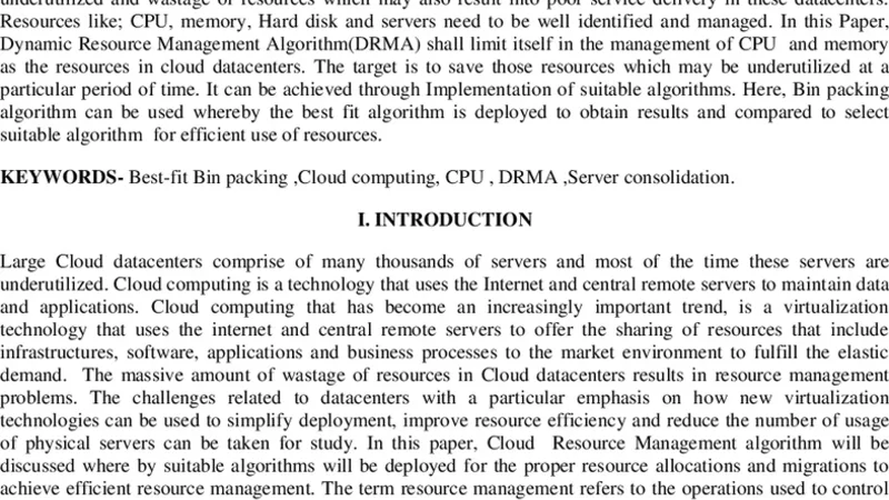 Dynamic resource management in Cloud datacenters for Server   consolidation